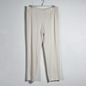 J. Jill Ponte Slim Leg Pull On Pants Womens Sz L Beige Ankle Slits Elastic Waist